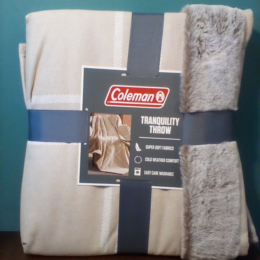 100% cotton face NWT Coleman Tranquility Throw Eggnog color machine washable